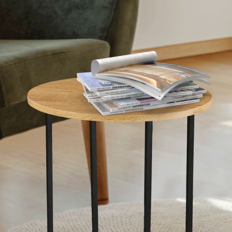 Príručný stolík, 40x40cm, dub, čierny kov, IMSAR