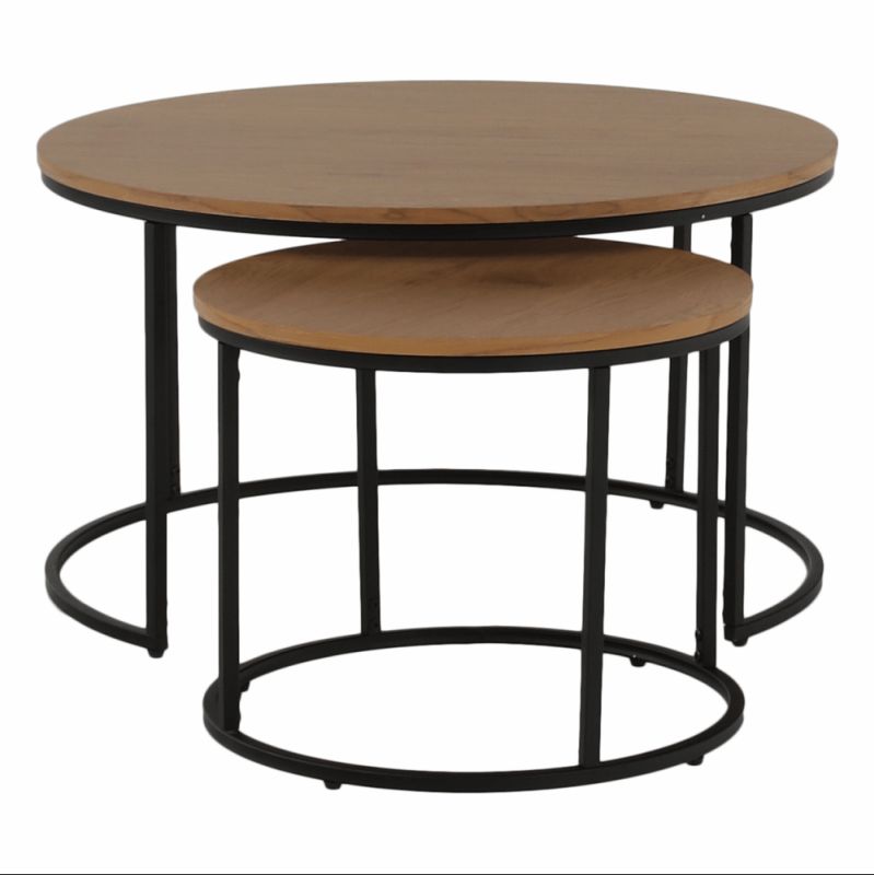 Set dvoch konferenčných stolíkov, 80x80cm, dub, čierny, IKLIN