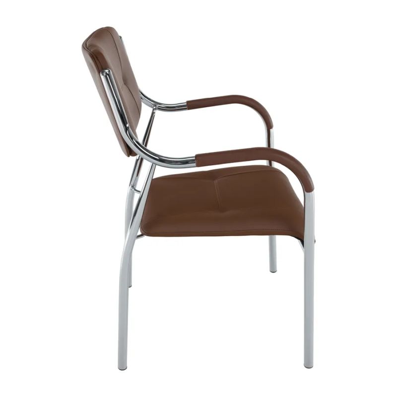 Stohovateľná stolička, hnedá ekokoža, nohy chróm, ILHAM