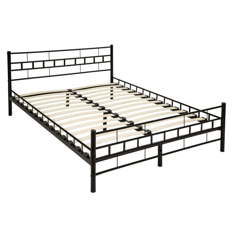 Manželská posteľ, 180x200, s roštom, kovová, čierna, TAJGI