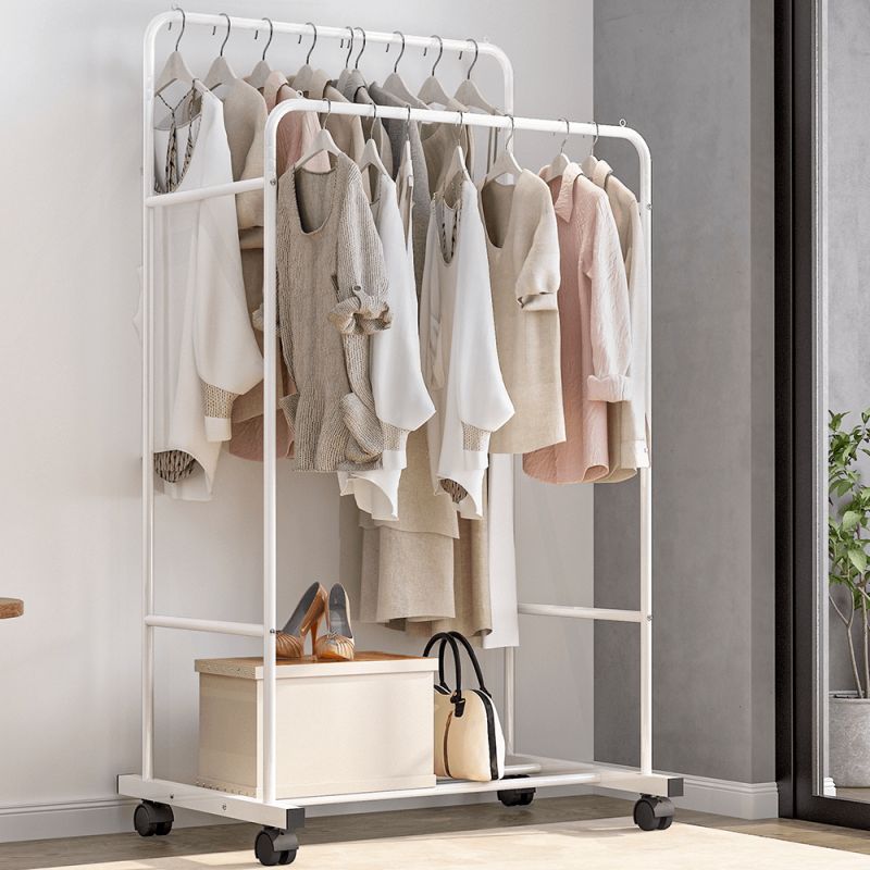 Dvojradový pojazdný vešiak, biely, kov, ILIANA