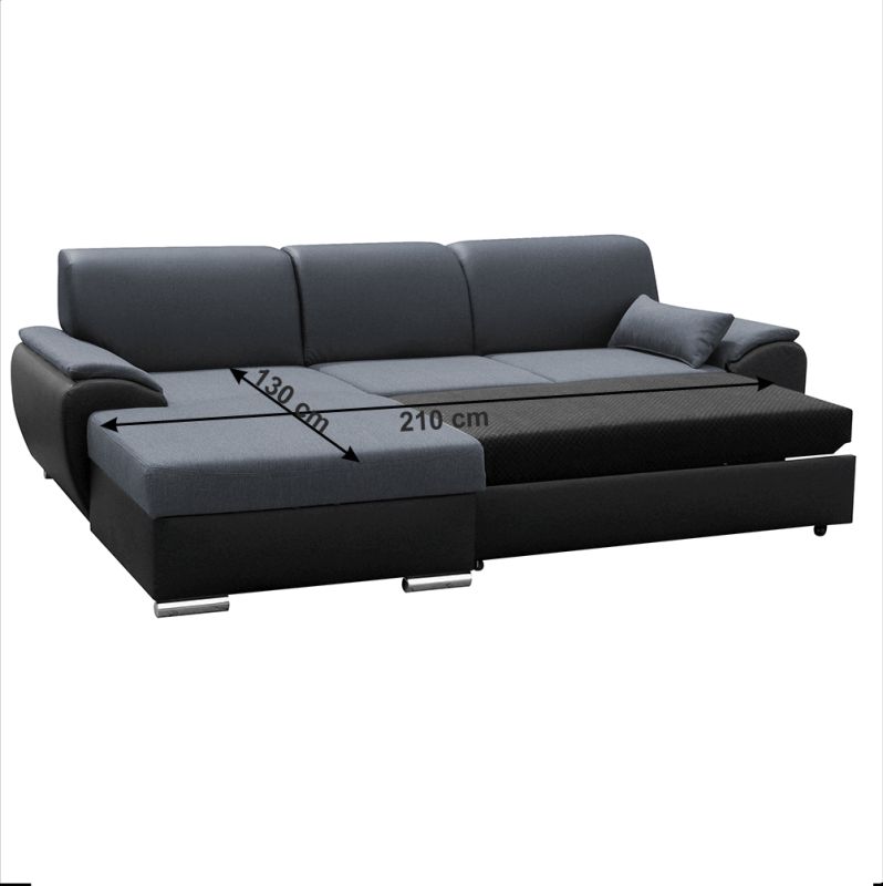 Sedacia súprava, ekokoža čierna, látka tmavosivá, ľavá, EMILY ROH MALÝ