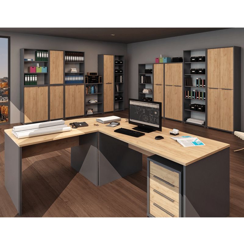 Komoda so šuplíkmi, 75cm, grafit, dub artisan, RIOMA NEW TYP 22