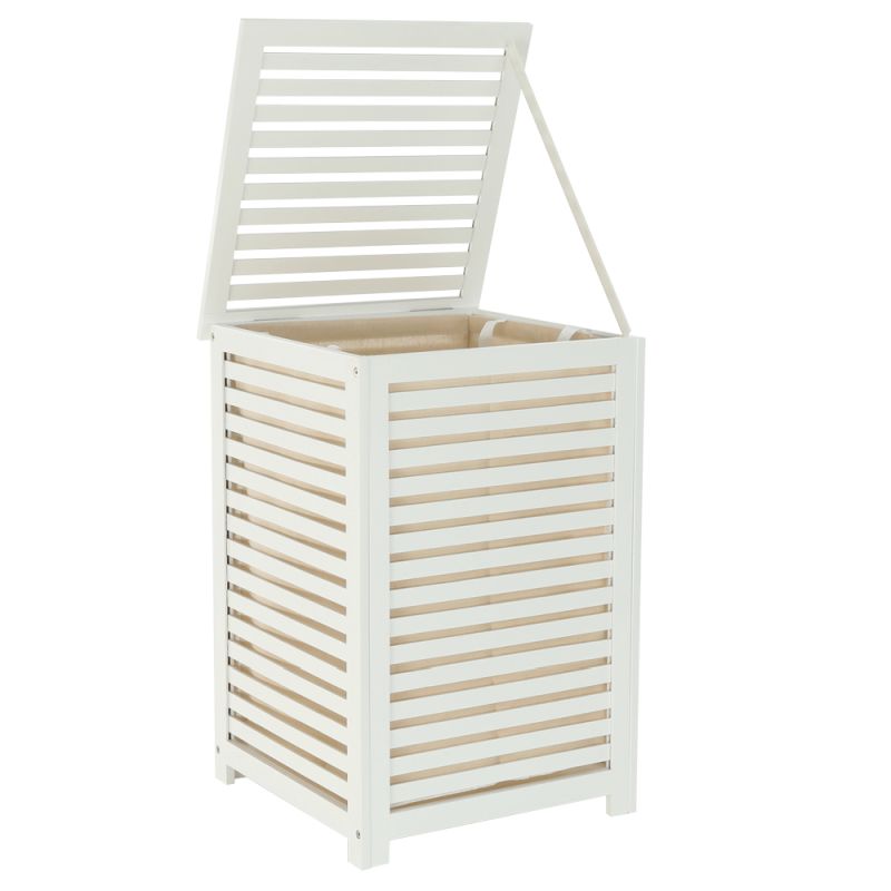 Kôš na bielizeň, 40cm, bambus biely, béžová látka, BASKET