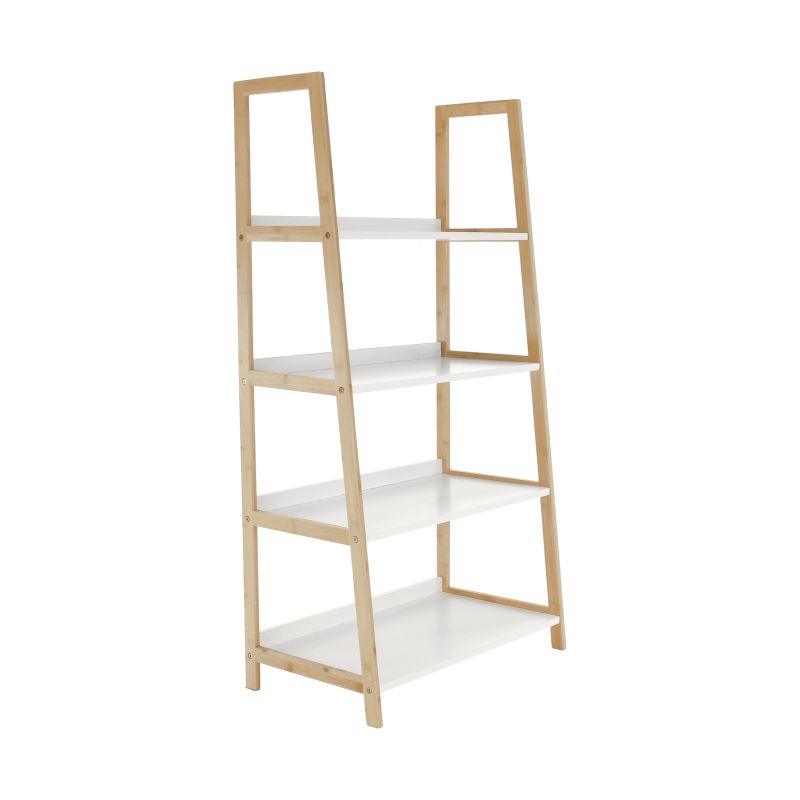 Regál, 63cm, 4-policový, biely, prírodný, KOEN TYP 2