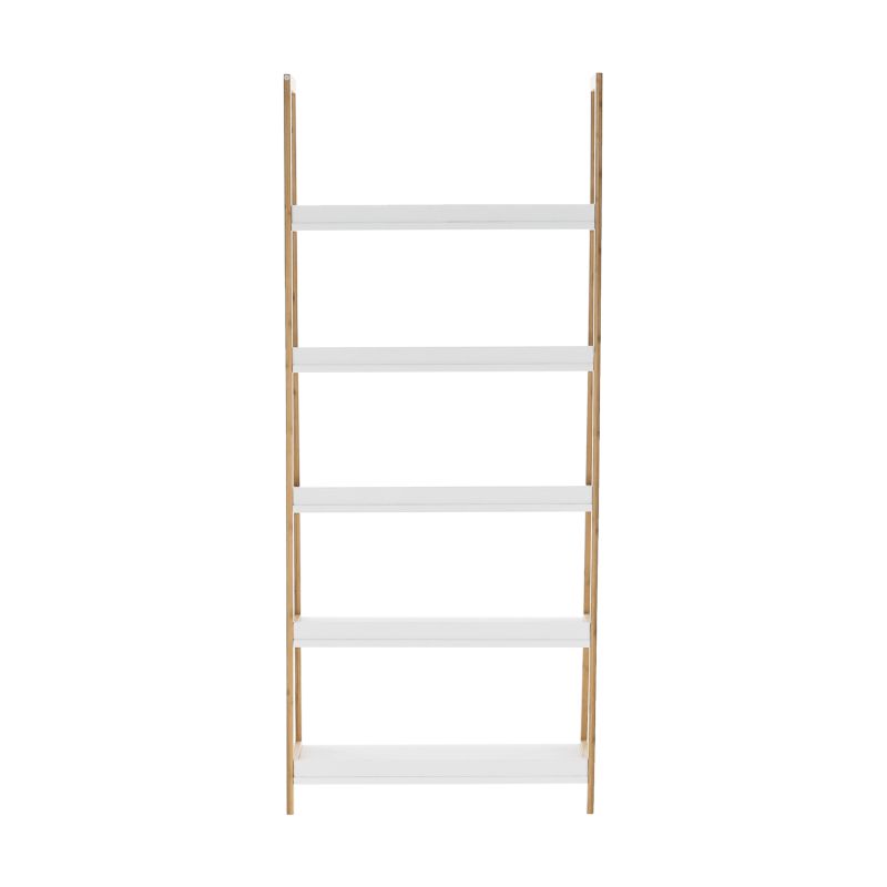 Regál, 63cm, 5-policový, biely, prírodný, KOEN TYP 3