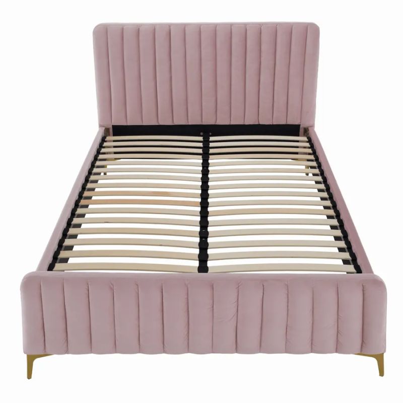 Posteľ, 140x200, s roštom, ružová, látka, KAISA