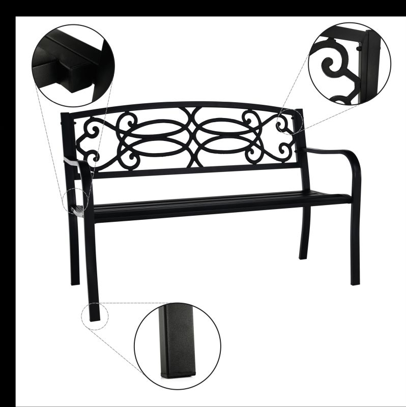 Záhradná lavička, 127cm, kov, čierna, VENDA