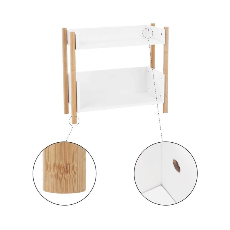 2-poličkový regál, 60cm, bambus, prírodný, biely, BALTIKA TYP 1