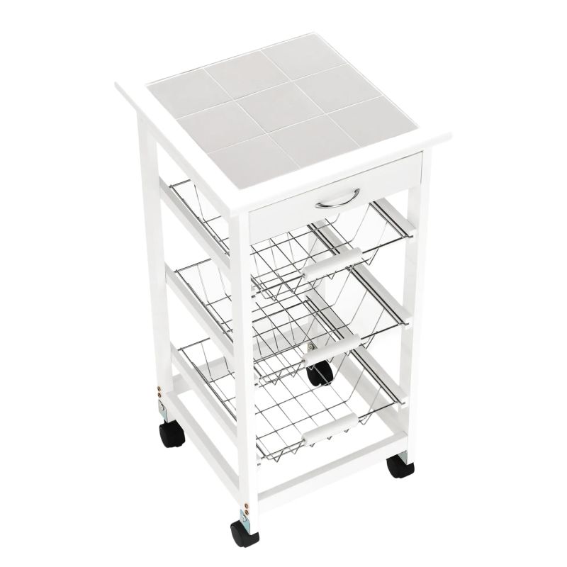 Servírovací vozík, 37cm, biely, KORUS