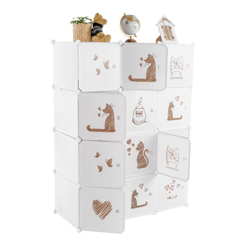 Detská modulárna skriňa, 107cm, biela, hnedý vzor, KITARO