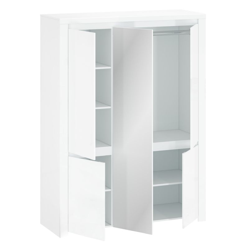 Skriňa, 151cm, kombinovaná, biely lesk, zrkadlo, LINDY 5D