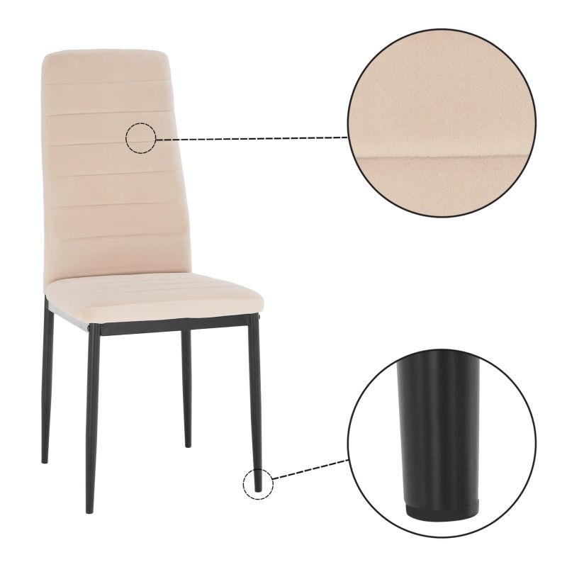 Stolička jedálenská, béžová Dulux Velvet látka, nohy čierny kov, COLETA NOVA