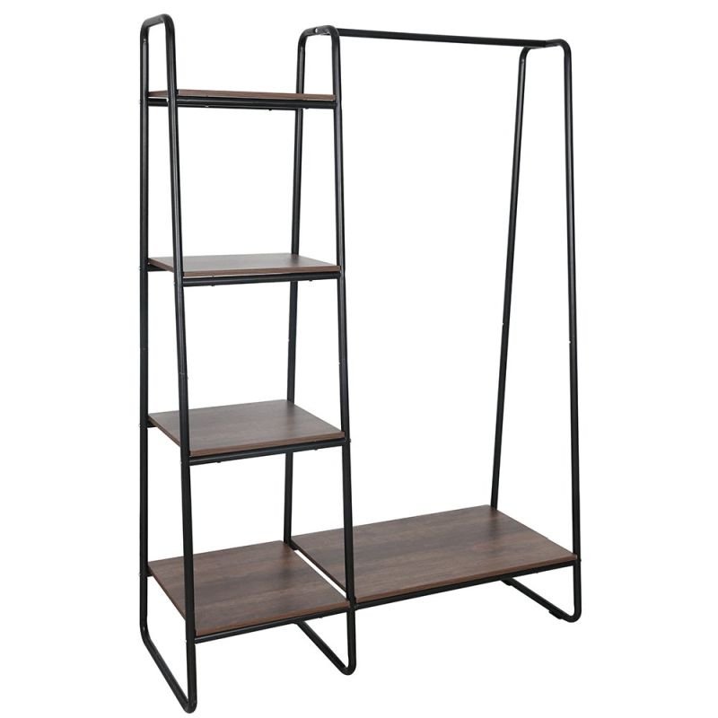 Šatníkový organizér, 101cm, čierny, orech, kov, MDF, ROBYN