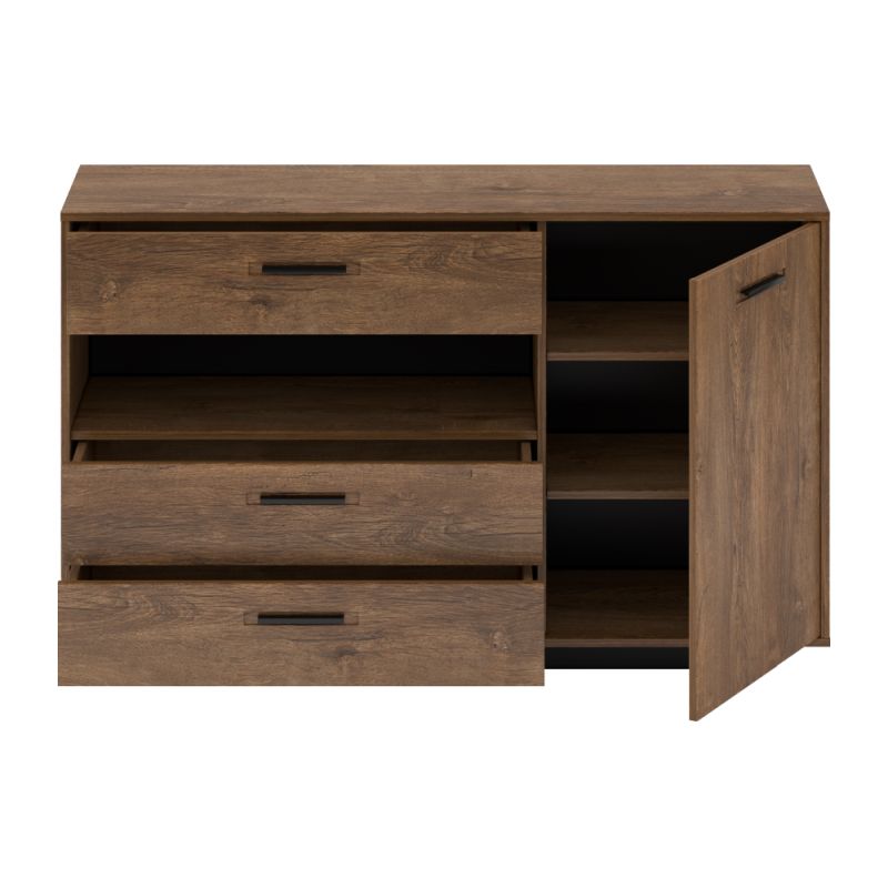Komoda, 139cm, kombinovaná, dub bolzano, čierna, DELIS E