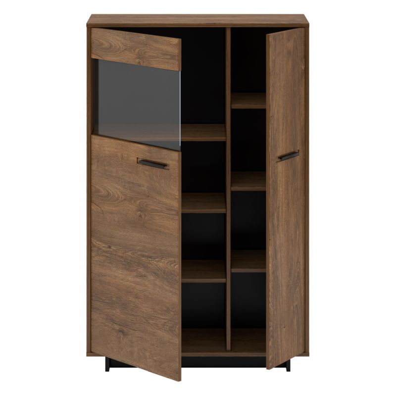 Komoda, vitrína, 89cm, dub bolzano, čierna, ľavá, DELIS C1