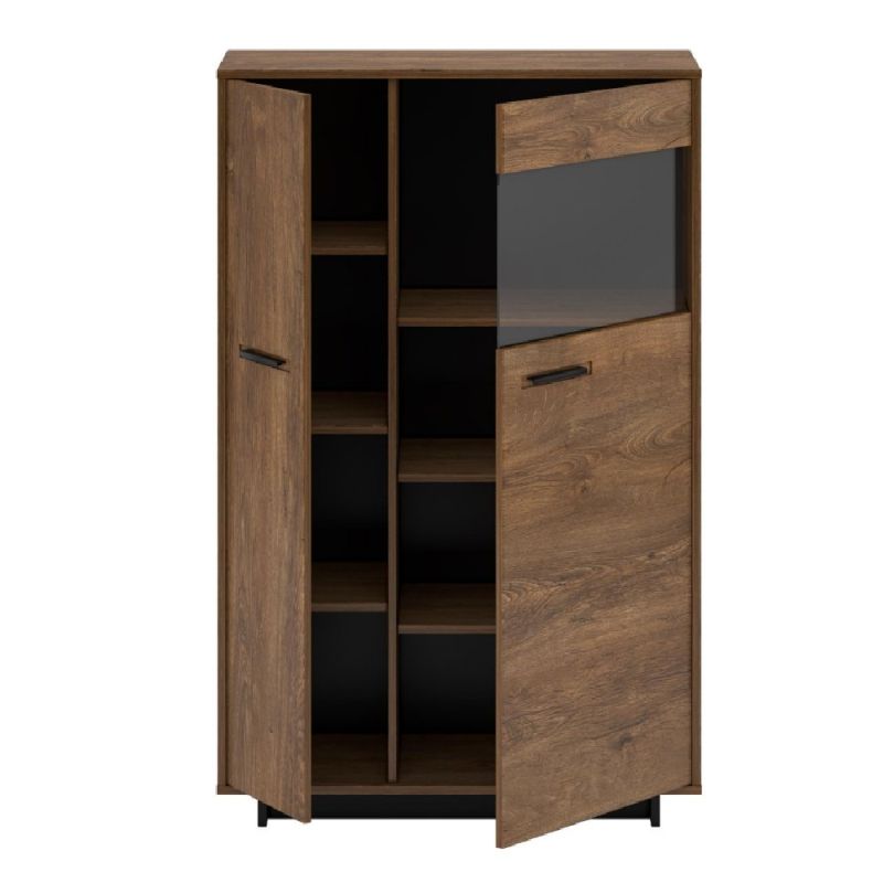 Komoda, vitrína, 89cm, dub bolzano, čierna, pravá, DELIS C2