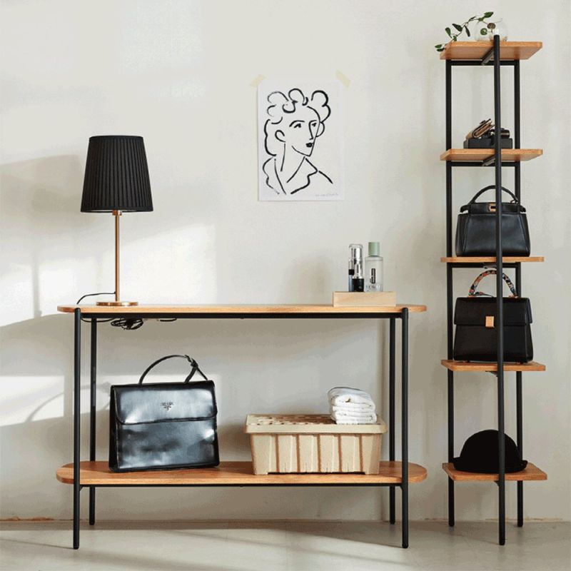 Regál, 30cm, v industriálnom štýle, čierny, akácia, MULIN