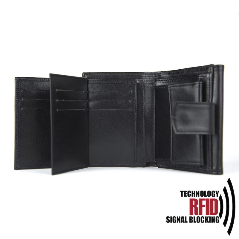 Kožená RFID peňaženka vybavená blokáciou RFID / NFC, čierna farba č.8287
