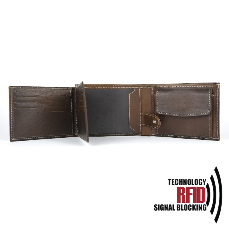 Kožená RFID peňaženka vybavená blokáciou RFID / NFC, svetlo hnedá farba č.8552, ručne tieňovaná