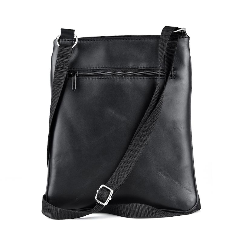 Crossbody kožená taška s dekoračným prešívaním v čiernej farbe