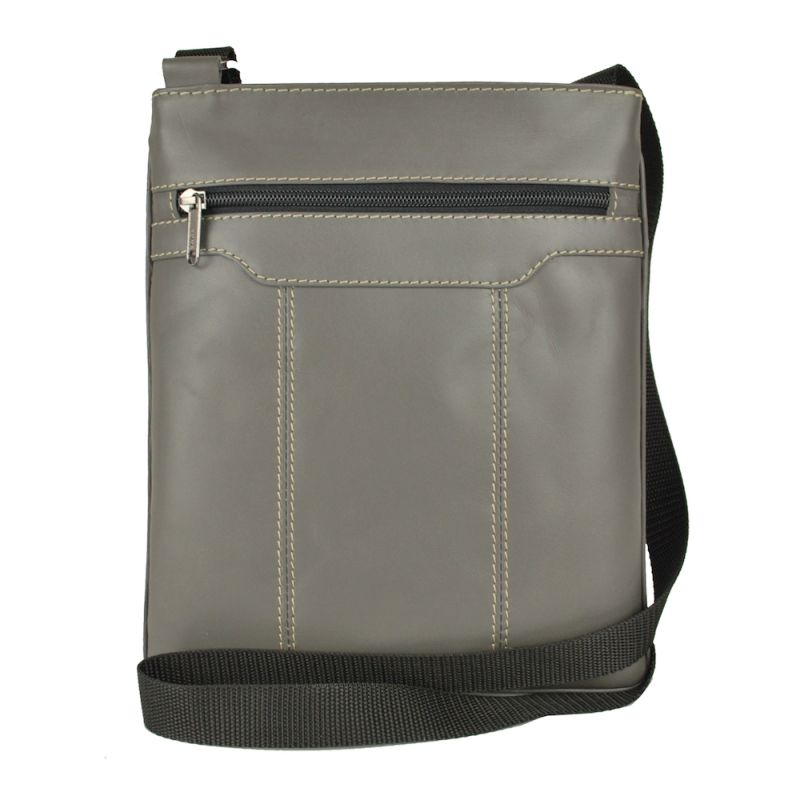 Crossbody kožená taška s dekoračným prešívaním v šedej farbe