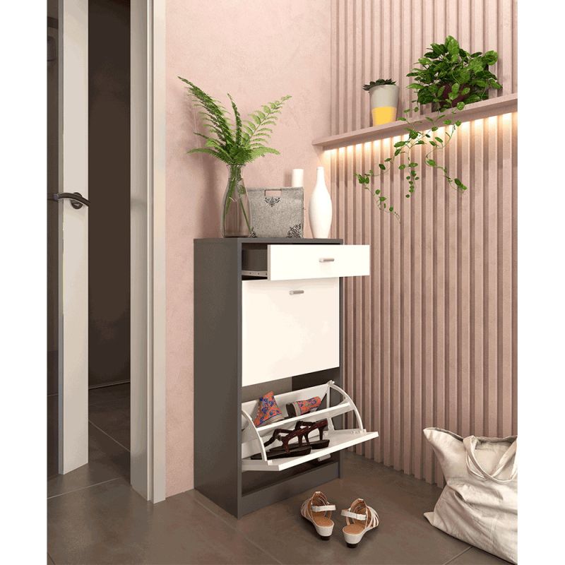 Dvojradový botník, 50cm, biely, grafit, VIVAT NEW TYP 1