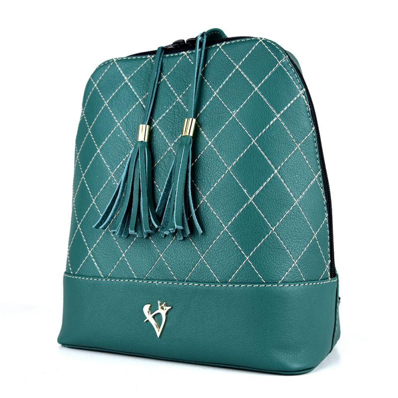 Luxusný dámsky kožený ruksak z prírodnej kože v tmavo zelenej farbe