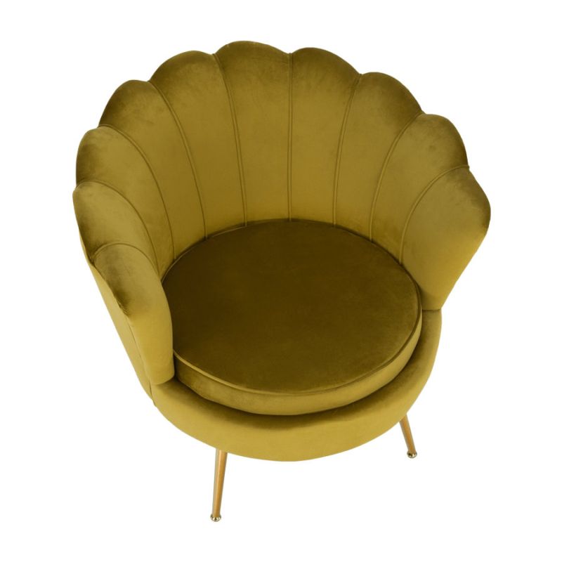 Kreslo, Art-deco, nohy gold chróm, horčicová látka, NOBLIN