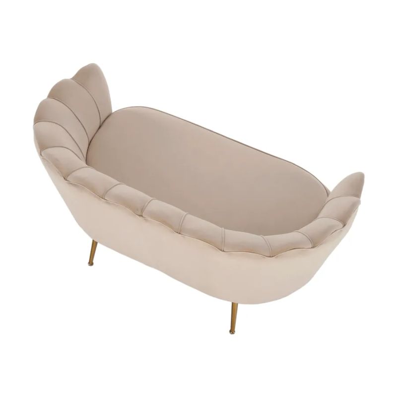 Lavica, Art-deco, nohy gold chróm, béžová látka, NOBLIN