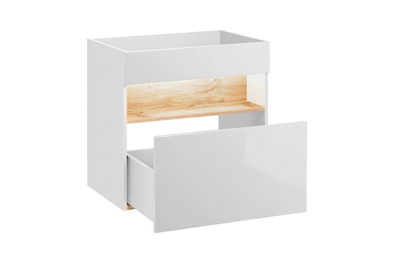 Skrinka pod umývadlo, 60cm, dub wotan, biely lesk, BAHAMA WHITE 820