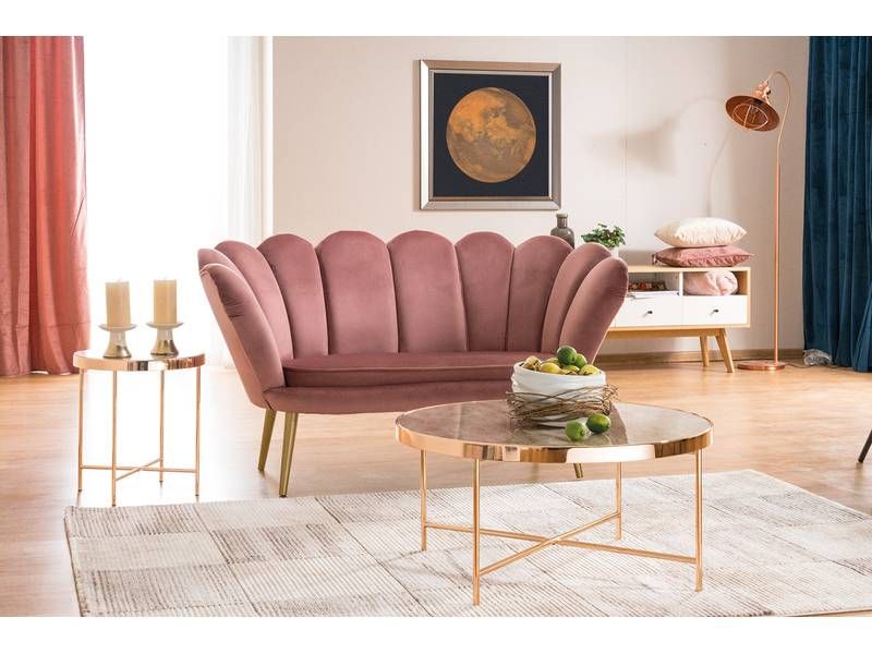 Konferenčný stolík, 43x43cm, zlatý, efekt mramoru, Signal, FORTUNA C