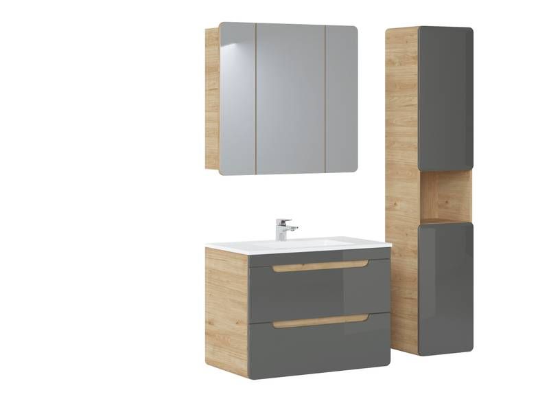 Skrinka pod umývadlo, 80cm, dub jackson, sivý lesk, ARUBA AGAVE 821