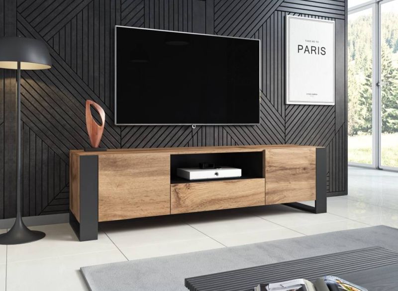 Televízny stolík, 180cm, dub wotan, antracyt, RTW WOOD