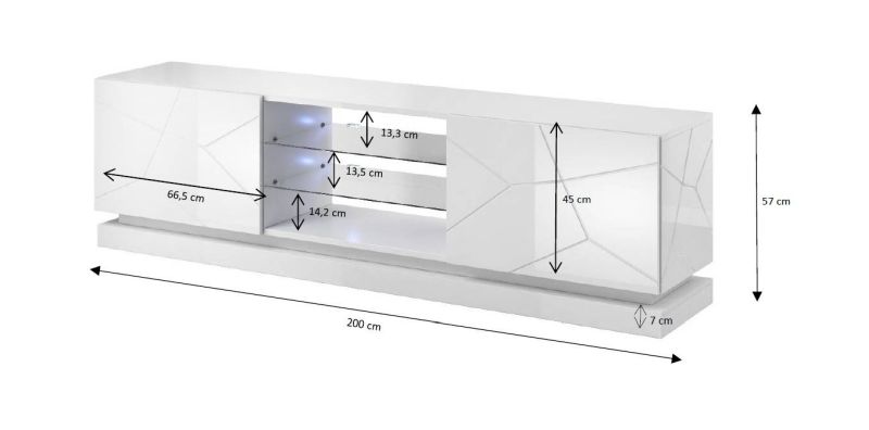 Televízny stolík, 200cm, biely, QIU 200