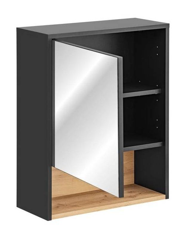 Skrinka so zrkadlom, 60cm, sivá, dub artisan, BORNEO COSMOS 840