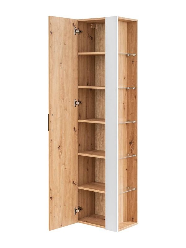 Vysoká skrinka so zrkadlom, 45cm, dub artisan, biela, MADERA WHITE 803