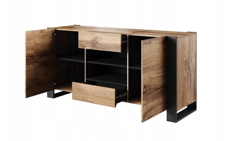 Komoda, 164cm, kombinovaná, dub wotan, antracyt, WOOD