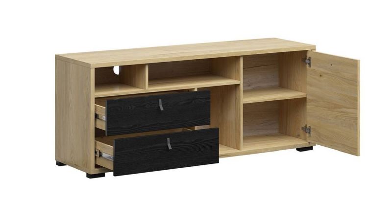 Televízny stolík, 137cm, jaseň biely, dub čierny, BRW RODES RTV1D2S