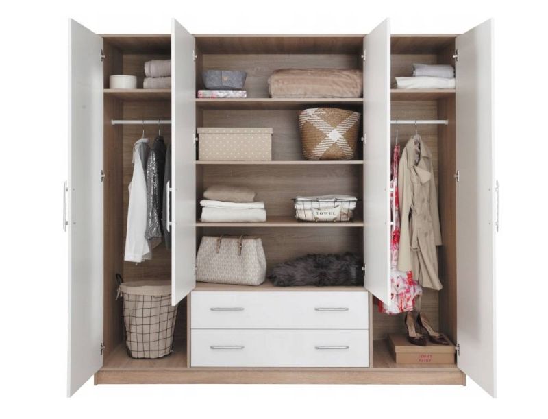 Skriňa, 200cm, kombinovaná, dub sonoma, biela, SMART SR1