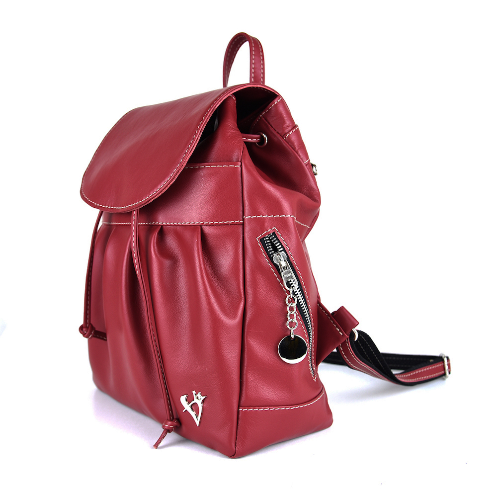 Luxusný kožený módny ruksak 8665u z prírodnej kože v bordovej farbe