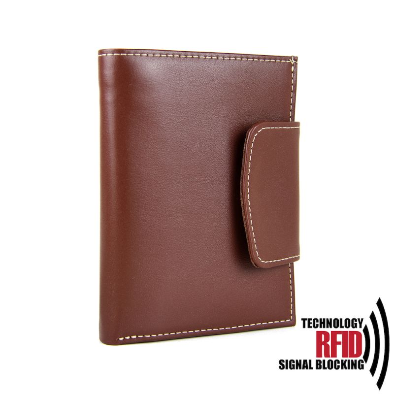 Kožená RFID peňaženka vybavená blokáciou RFID / NFC, hnedá farba č.8211