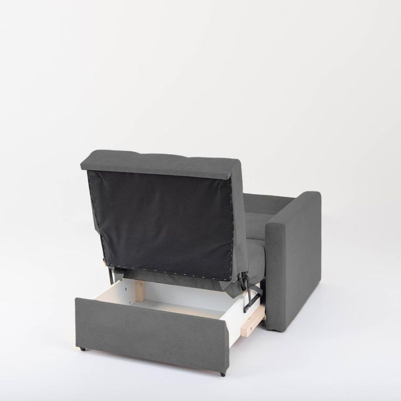 Kreslo s rozkladom a úložným priestorom, látka sivá, LARA I