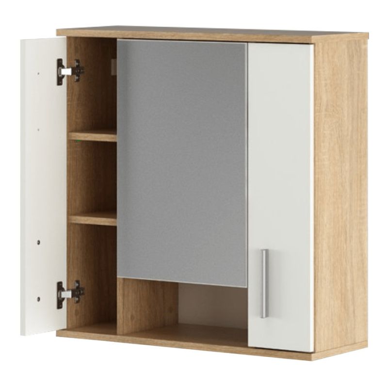 Závesná skrinka so zrkadlom, 69cm, dub sonoma, biela, LESSY NEW 01