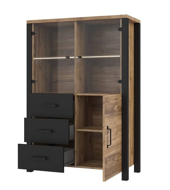 Vitrína, 101cm, appenzeller fichte, čierna, HELVETIA OLIN 44