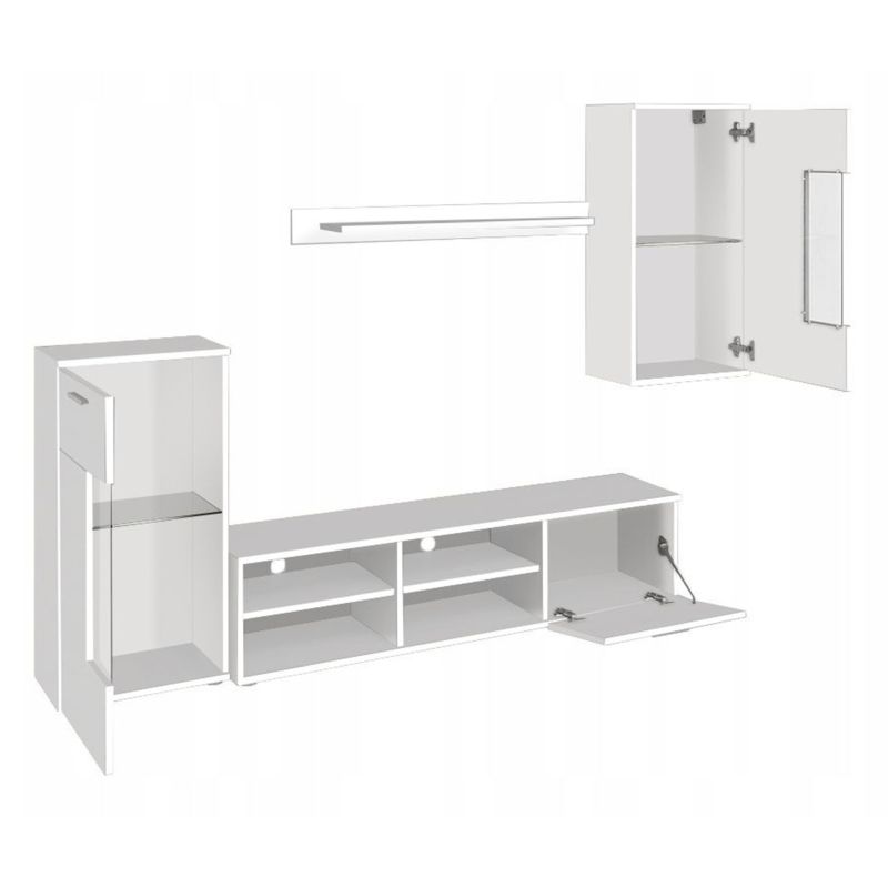 Obývacia stena, 230cm, biela, DTD fóliovaná, FRONTAL 1 NEW