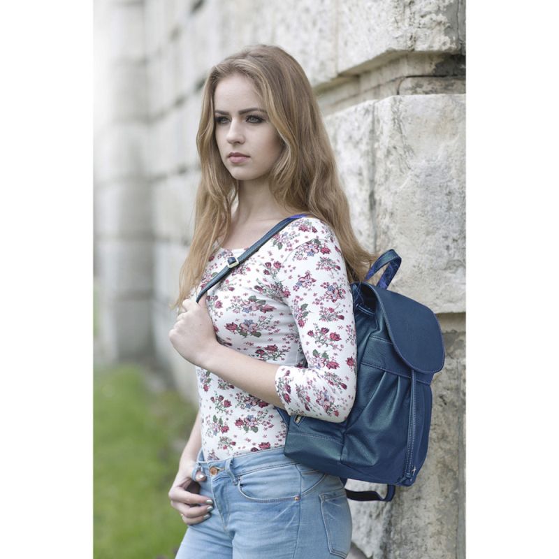 Luxusný kožený ruksak z pravej hovädzej kože č.8665 v modrej farbe