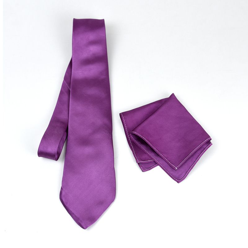 Hodvábna kravata a vreckovka vo fialovej farbe, Slovenská výroba 100% hodváb