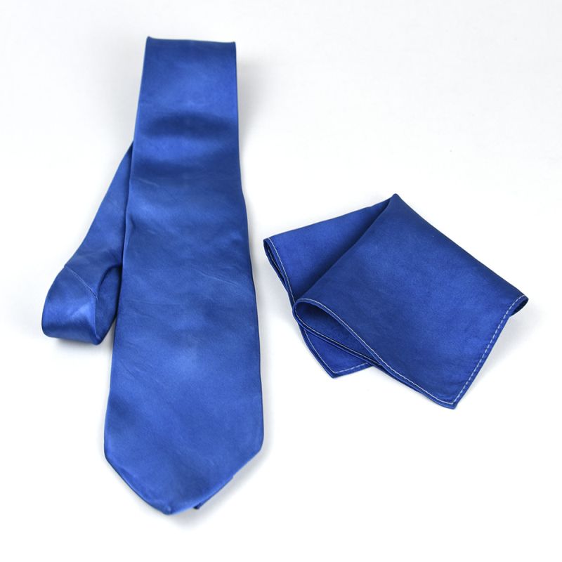 Hodvábna kravata a vreckovka v tmavo modrej farbe, Slovenská výroba 100% hodváb