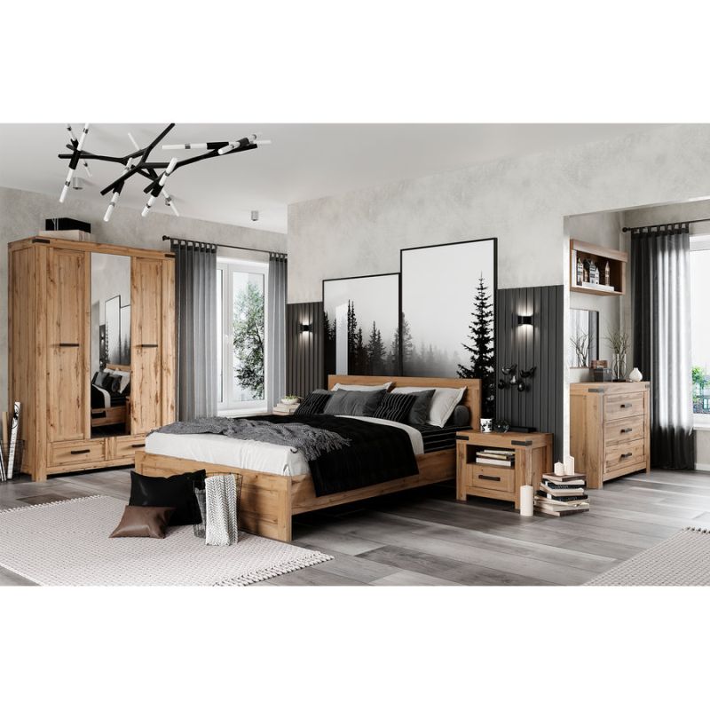 Skriňa, 137cm, kombinovaná, dub wotan, zrkadlo, MORATIZ